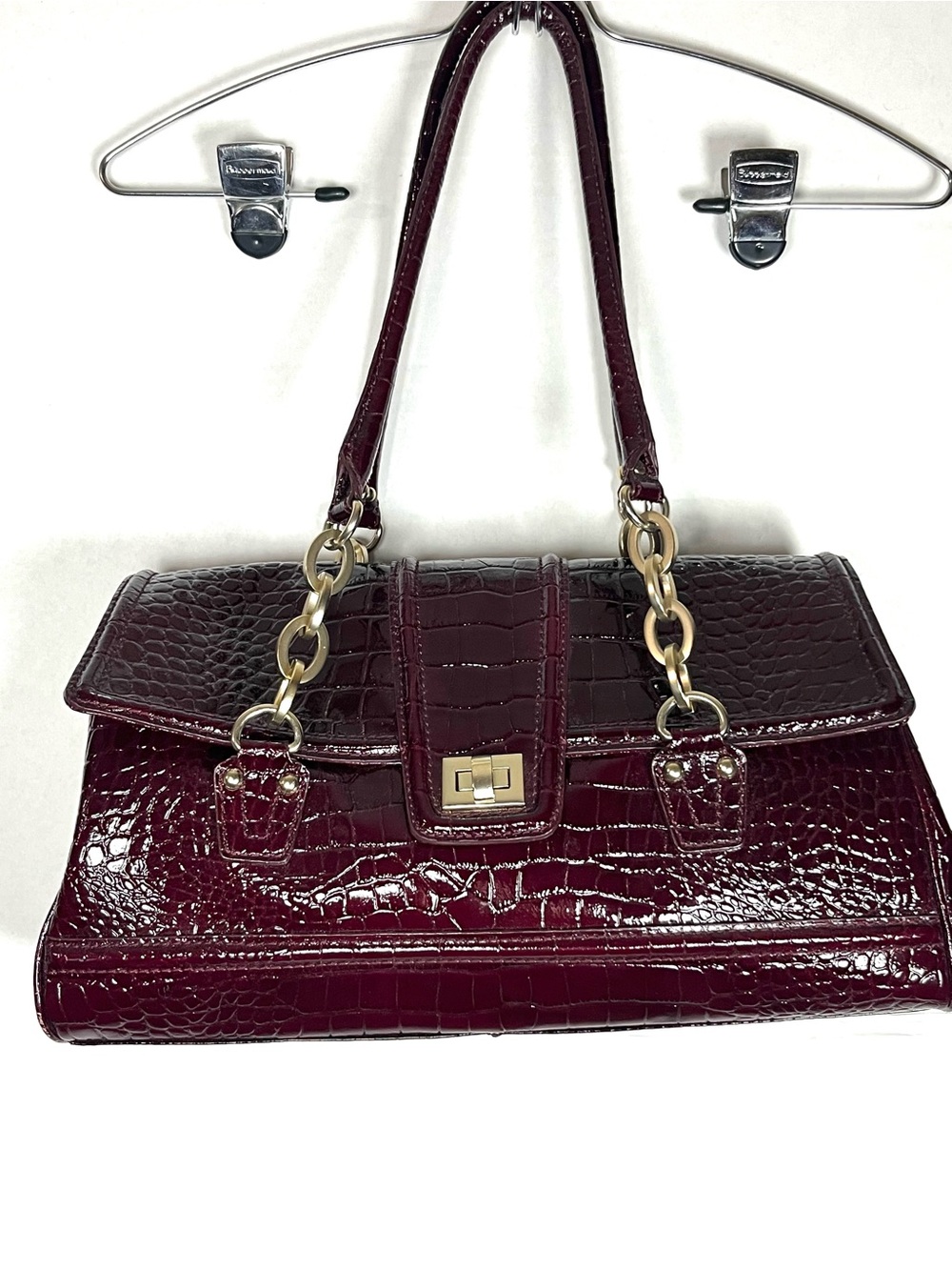 Paradox Croc-Embossed Patent Satchel - Burgundy